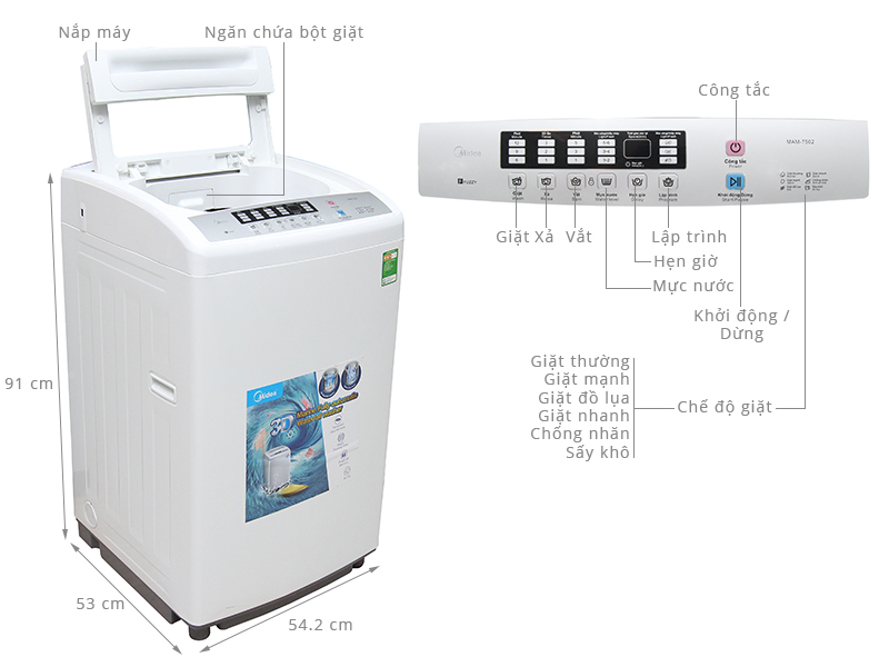 Máy giặt Midea 7.5 kg MAM-7502