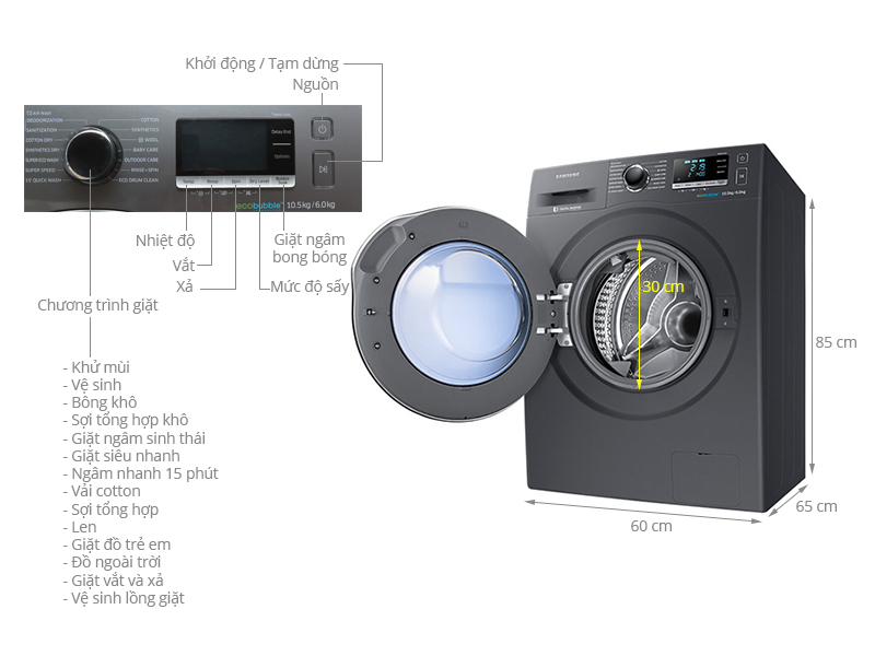 Máy giặt Samsung 10.5 kg WD10J6410AX/SV