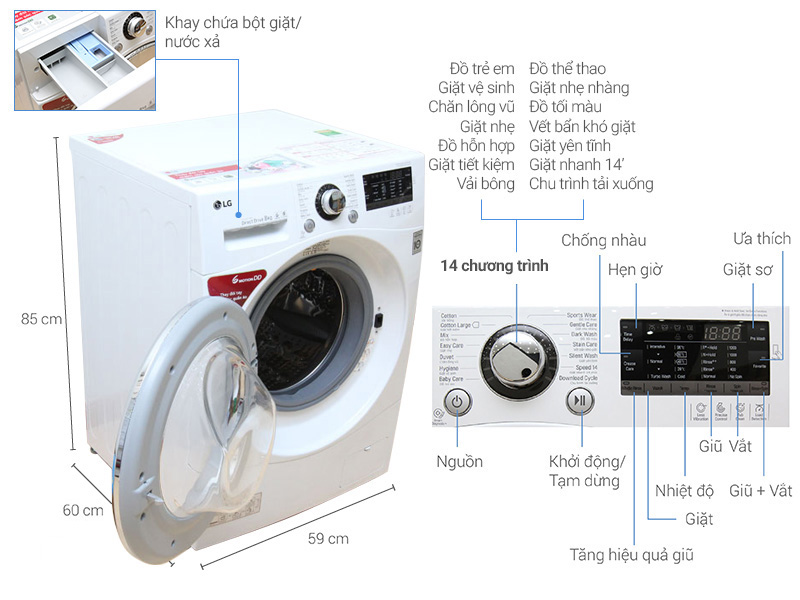 Máy giặt LG 8 kg F1208NPRW