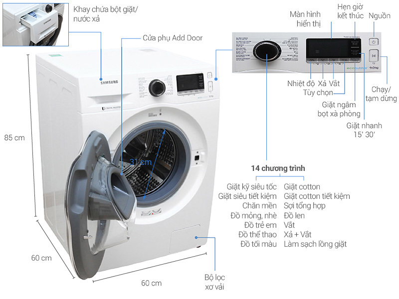 Máy giặt Samsung 9 kg WW90K6410QW-SV