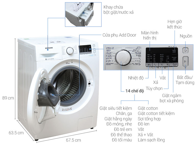 Máy giặt Samsung 7.5 kg WW75K5210YW-SV
