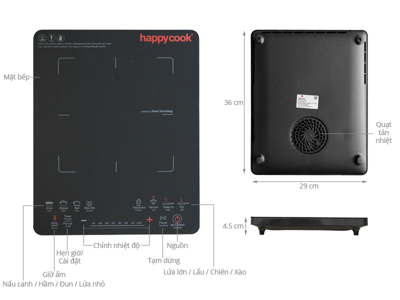 Thông số kỹ thuật Bếp từ Happycook HC-2100V