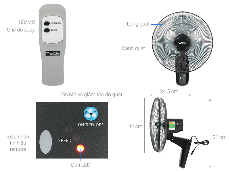 Quạt treo tường AC 3 cánh AWF01A163 50W
