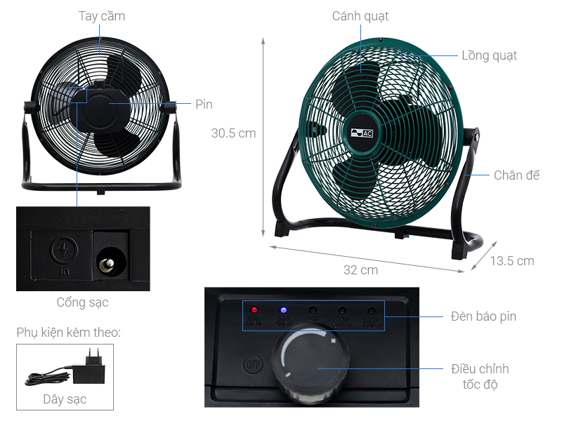 Quạt sạc điện AC 3 cánh ARF01D103 6W