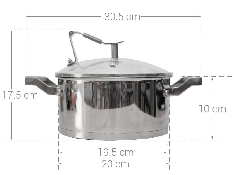 Nồi inox 3 đáy nắp kính 20 cm DMX NI004