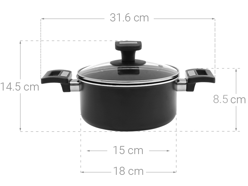 Nồi nhôm chống dính nắp kính 18 cm Delites NCDE001-18