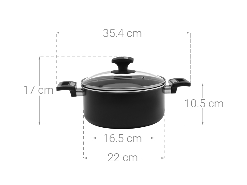 Nồi nhôm chống dính nắp kính 22 cm Delites NCDE002-22
