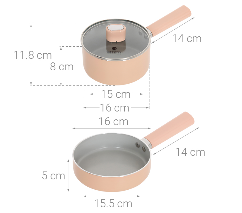 Bộ chảo quánh nhôm chống dính nắp kính Elmich Baby EL-1169AP