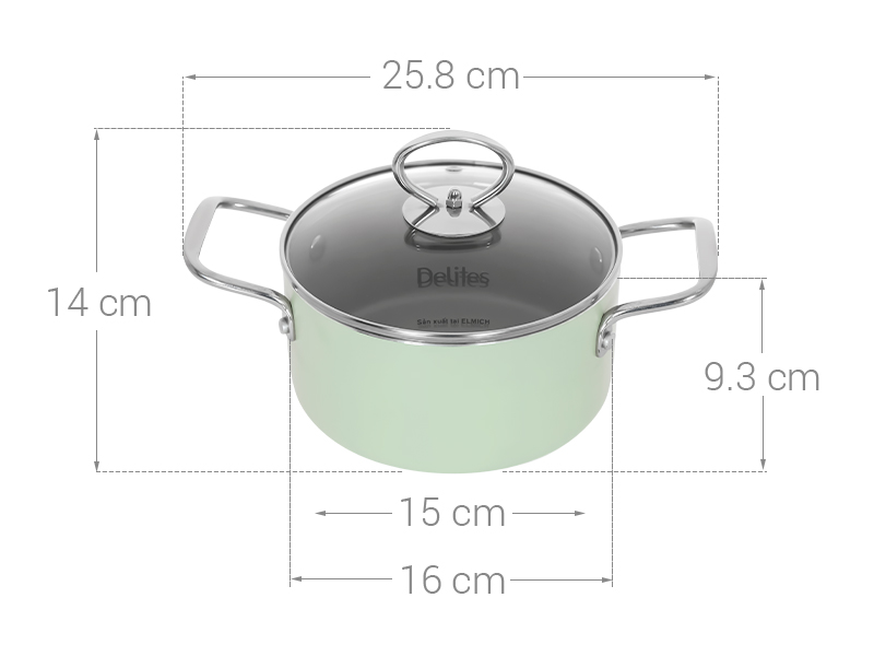 Nồi nhôm chống dính nắp kính 16 cm Delites NDE16