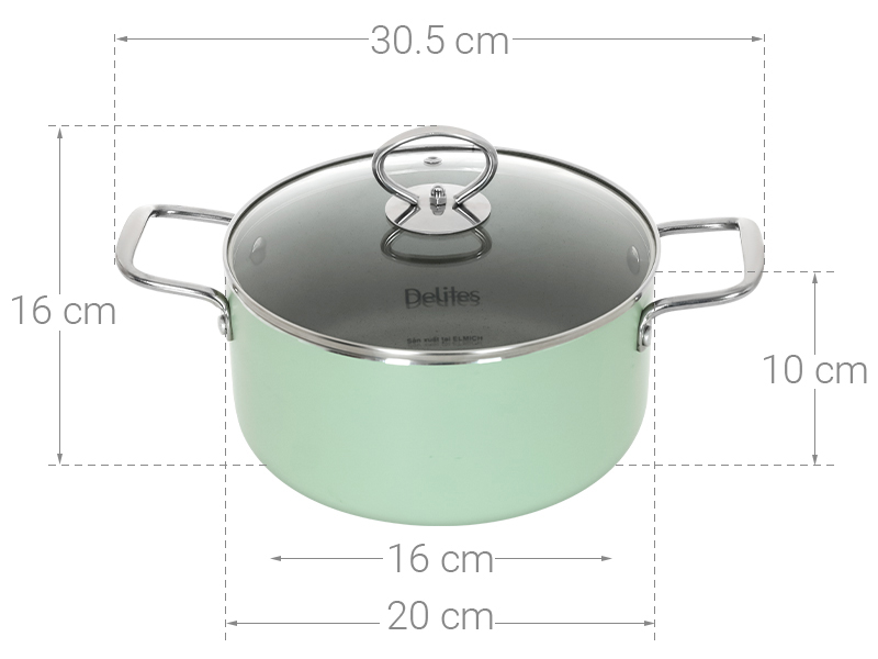 Nồi nhôm chống dính nắp kính 20 cm Delites NDE20