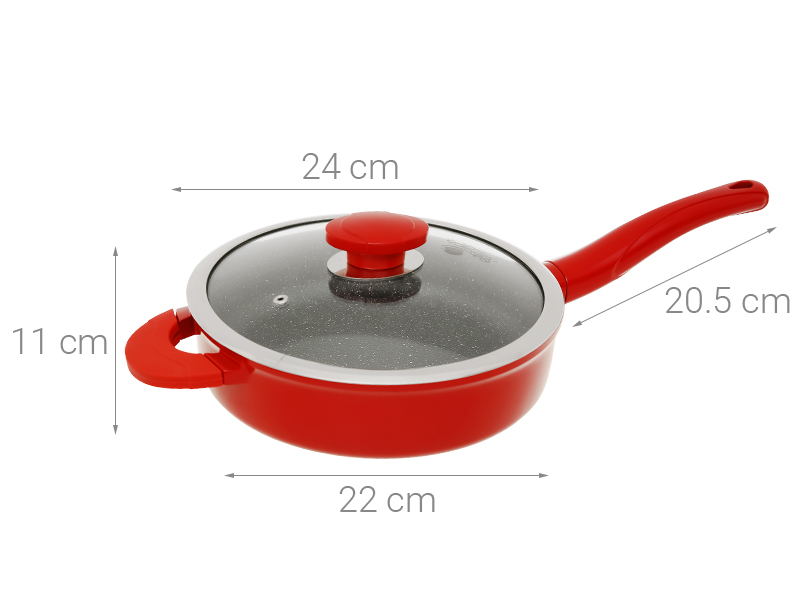 Chảo nhôm chống dính đáy từ nắp kính 24 cm Elmich Vitaplus Fiore EL0350