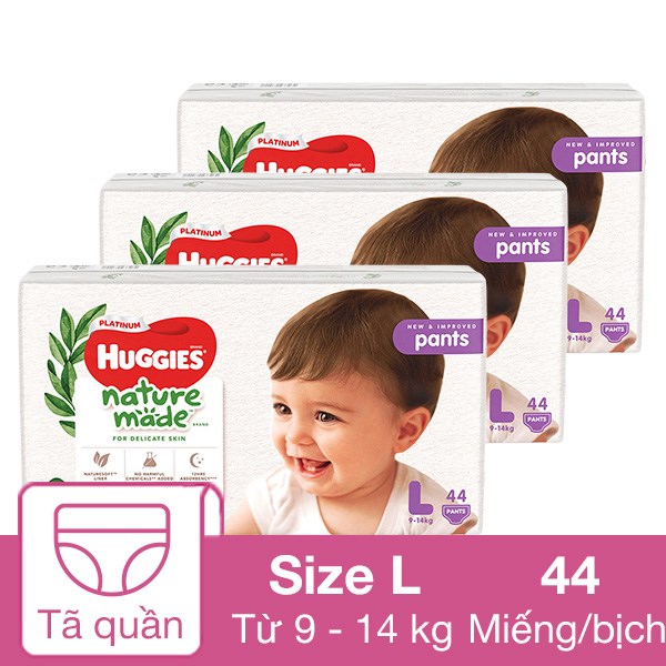 Combo 3 tã quần Huggies Platinum nature made siêu cao cấp size L 44