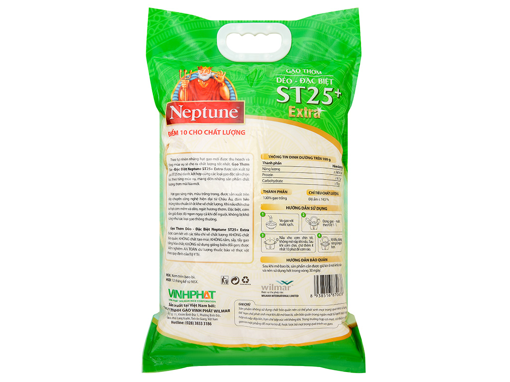 Gạo thơm Neptune ST25 Extra túi 5kg tại Bách hoá XANH