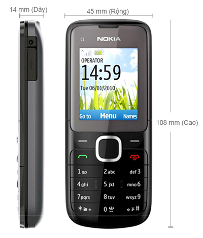 Kích thước của Nokia C1-01 Kích thước của Nokia C1-01