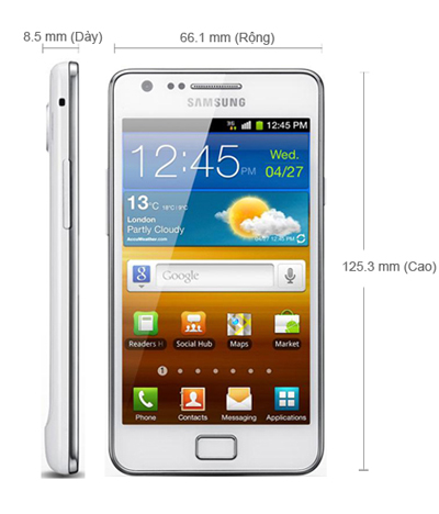 Kích thước Samsung Galaxy S II