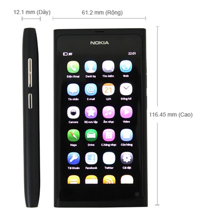Kích thước của Nokia N9 Kích thước của Nokia N9
