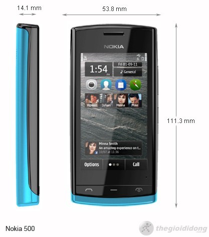 Kích thước của Nokia 500 Kích thước của Nokia 500