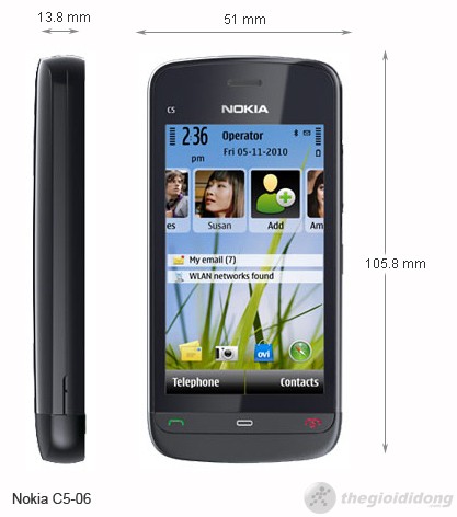 kích thước của Nokia C5-06