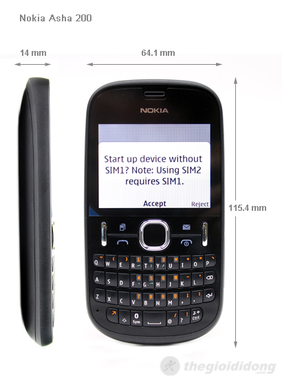 Nokia Asha 200 kích thước