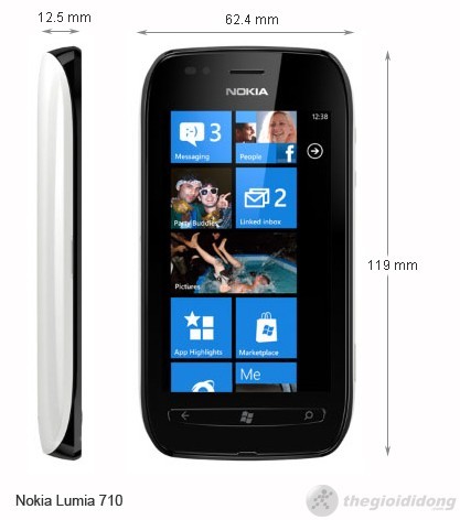 Kích thước của Nokia Lumia 710
