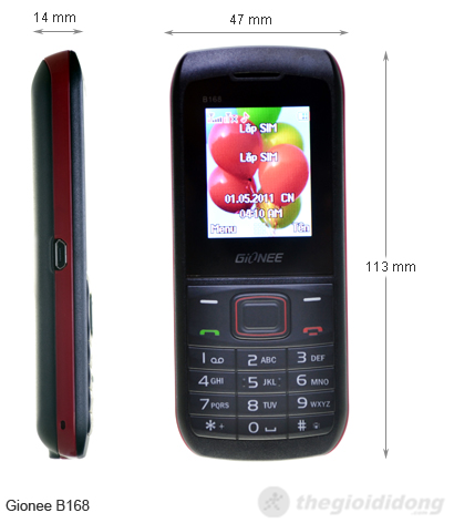 Gionee B168 Kích thước