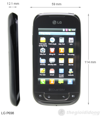 LG Optimus Net P698 Kích thước