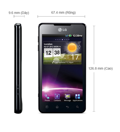 Kích thước LG Optimus 3D Max Kích thước LG Optimus 3D Max