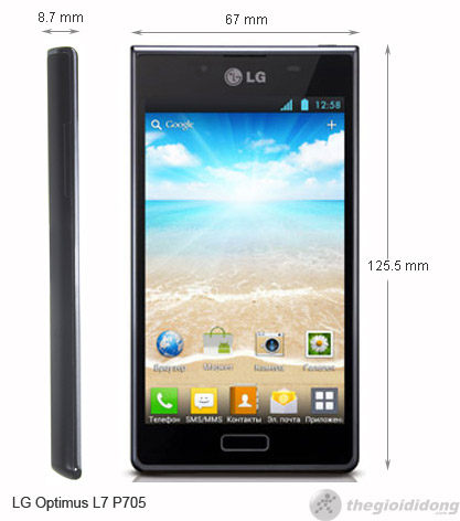 Kích thước LG Optimus L7 Kích thước LG Optimus L7