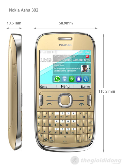 Nokia Asha 302 kích thước