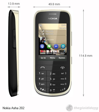 Kích thước của Nokia Asha 202 