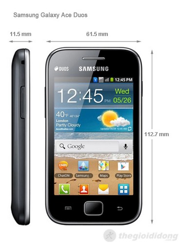 Samsung Galaxy Ace Duos kích thước