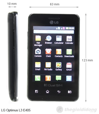 LG Optimus L3 E405 kích thước