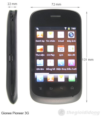 Gionee Pioneer 3G kích thước