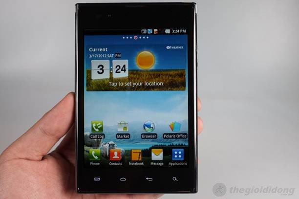 LG Optimus Vu thiết kế nguyên khối LG Optimus Vu được thiết kế nguyên khối với đường viền kim loại sang trọng và chắc chắn