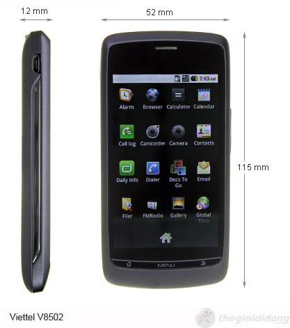 Kích thước của Viettel V8502