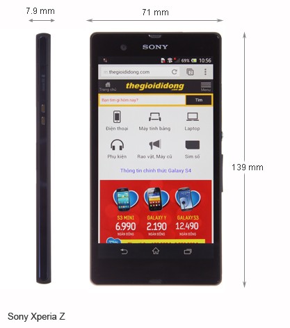 Kích thước của Sony Xperia Z