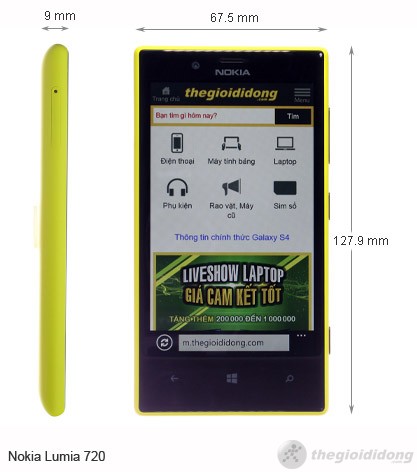 Kích thước của Nokia Lumia 720