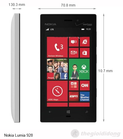 Nokia Lumia 928 kích thước