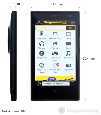 Nokia Lumia 1020 kích thước