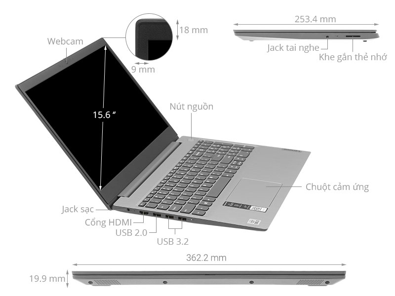 Laptop Lenovo IdeaPad 3 15IML05 i3 10110U/4GB/256GB/Win11 (81WB01DYVN)