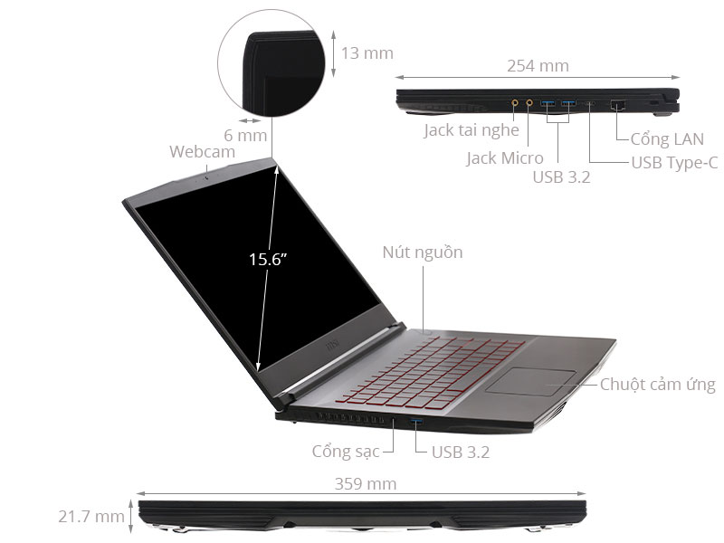 MSI Gaming GF63 Thin 11SC i5 11400H/8GB/512GB/4GB GTX1650/144Hz/Win11 (664VN)