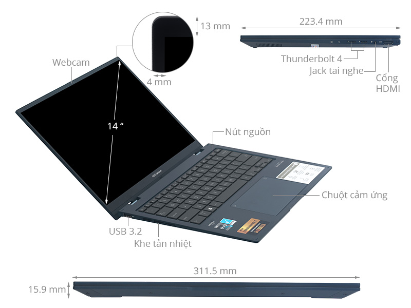 Asus Zenbook 14 Flip OLED UP3404VA i7 1360P/16GB/512GB/Touch/Pen/Cáp/Túi/Win11 (KN039W)