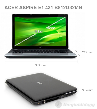 Kích thước của laptop Acer Aspire E1 431 B812G32Mn