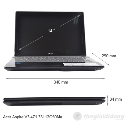Kích thước của Acer Aspire V3 471 33112G50Ma