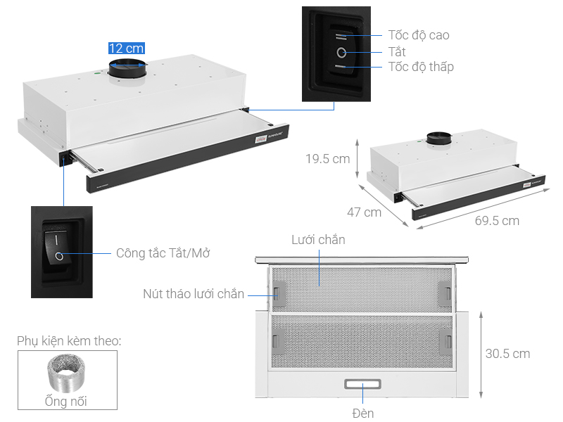 Máy hút mùi âm tủ Sunhouse SHB6123