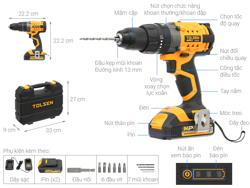 Máy khoan búa pin Tolsen 87215 20V