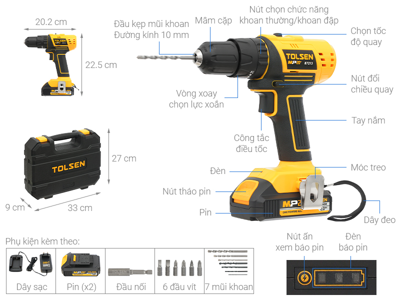 Máy khoan búa pin Tolsen 87213 20V