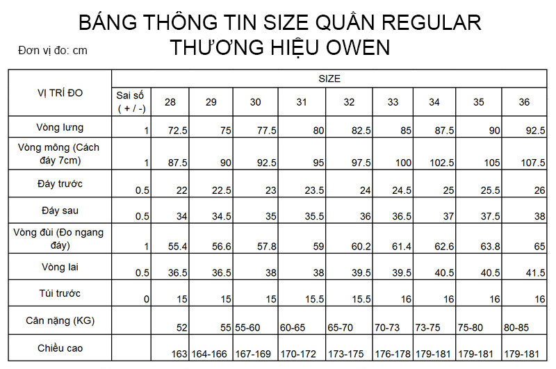 Hướng dẫn chọn size