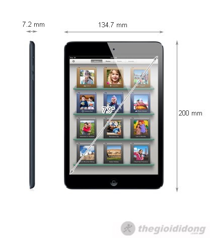 Ảnh kích thước của iPad Mini Wifi Cellular 64Gb 