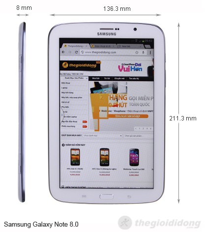 Kích thước của Samsung Galaxy Note 8